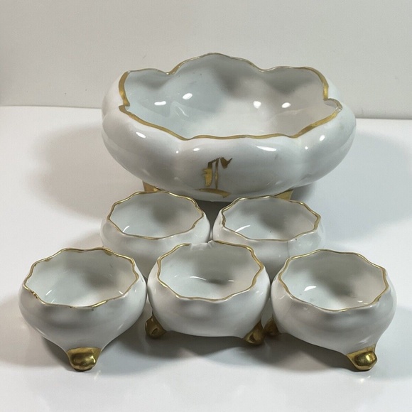 Antique 6 pc set O&EG Royal & Princes Louise Austria Bowl Open Salt Cellars - Picture 2 of 11